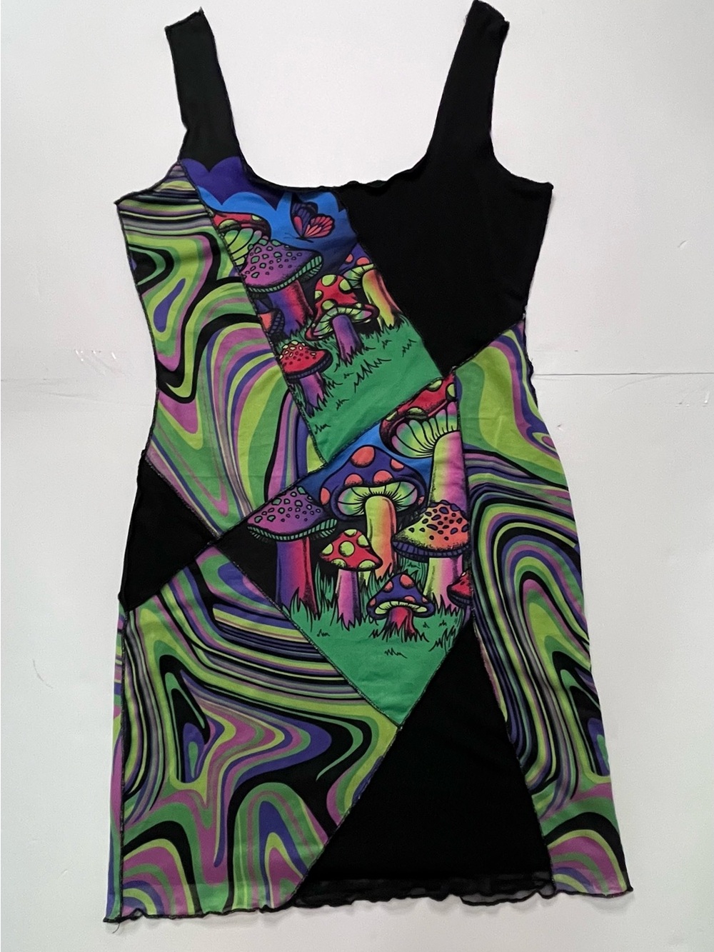 1.STATE Psychedelic Mushroom Y2K Whimsigoth Mini Dress S